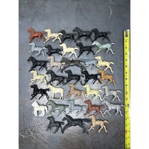 Large Vintage Lot of 33 Multicolored Western Playset Horses Marx MPC REL